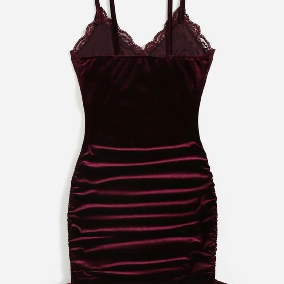 Solid Ruched Drawstring Velvet Dress - Picture 2 of 5